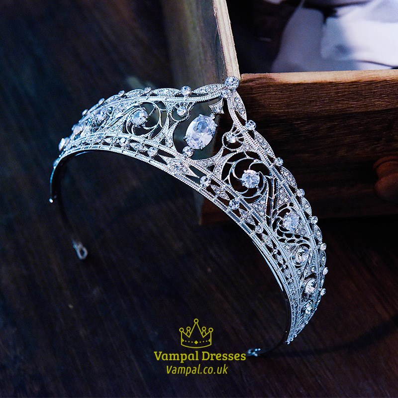 Alloy Court Princess Crown Bridal Tiara With Rhinestone Accents
