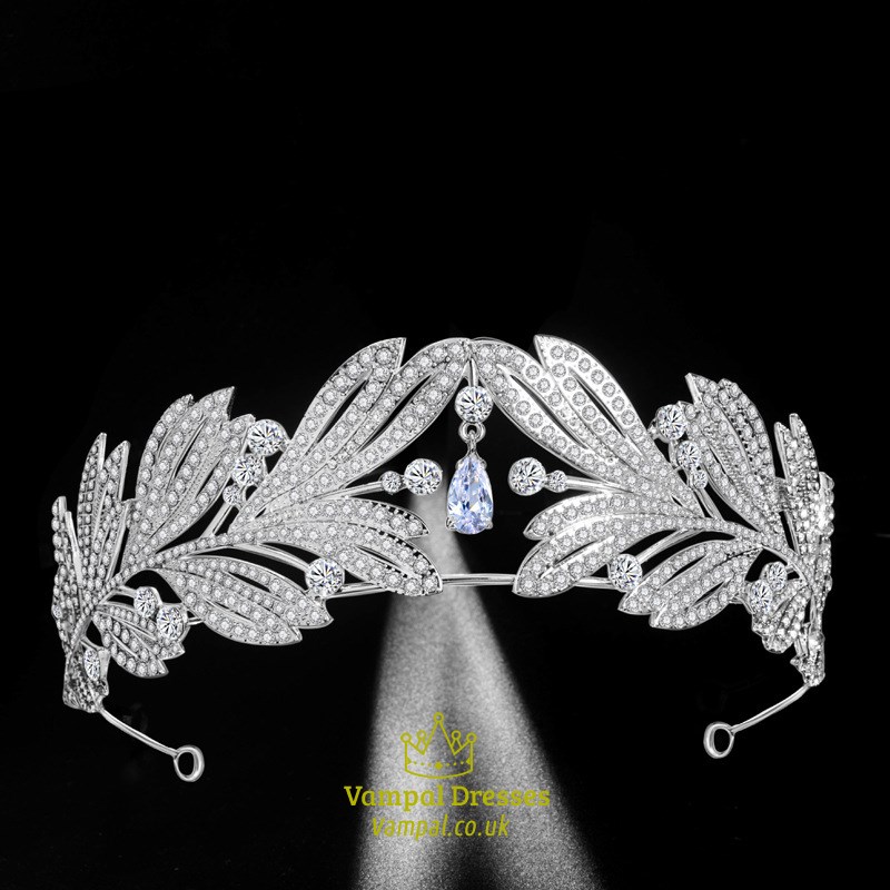 Leaf Zircon Drip Rhinestone Princess Crown Bridal Tiara