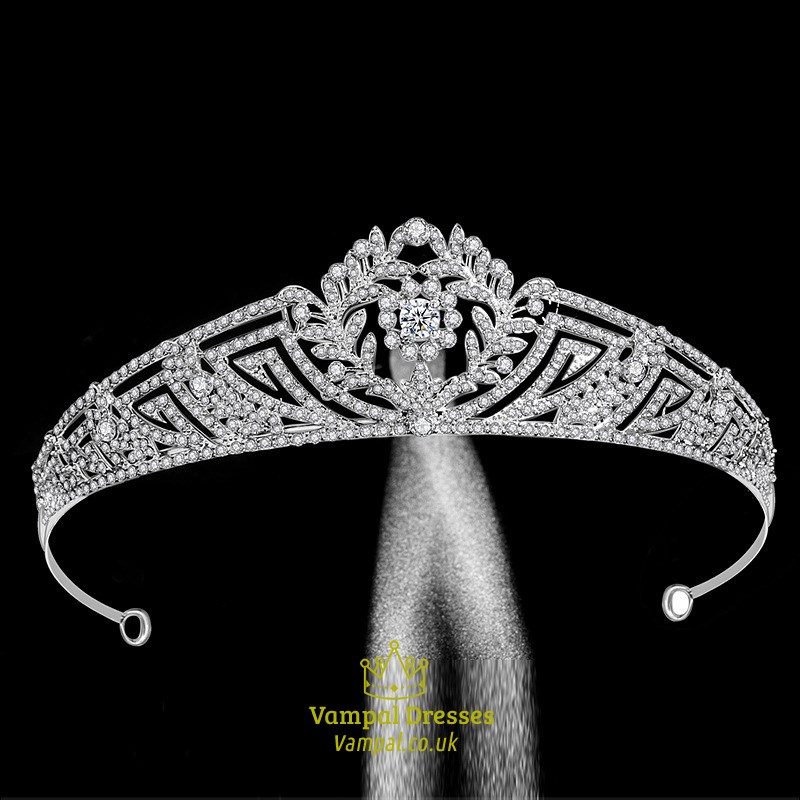 Classic Zircon Princess Crown Bridal Tiara With Rhinestone Accents