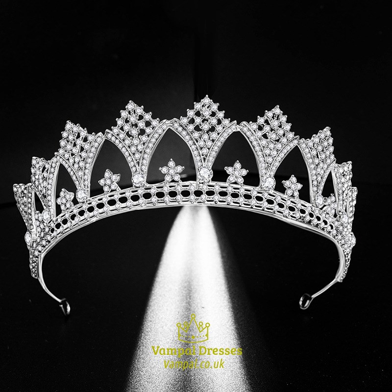 Alloy Princess Crown Bridal Tiara With Rhinestone Accents