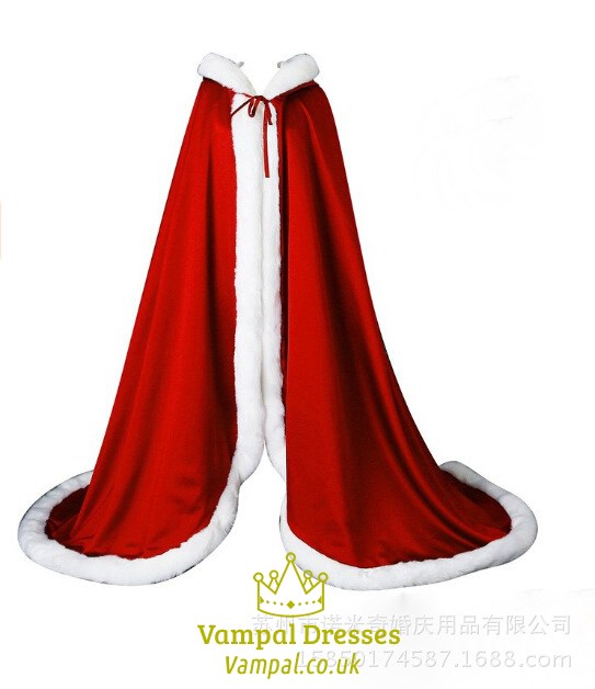 Double Layer Satin Winter Wedding Cloak With Faux Fur Trim