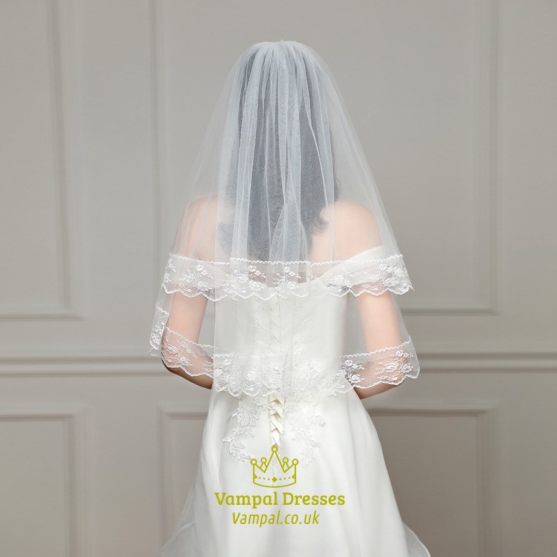 Double Layer Tulle Wedding Veil With Lace Applique Trim