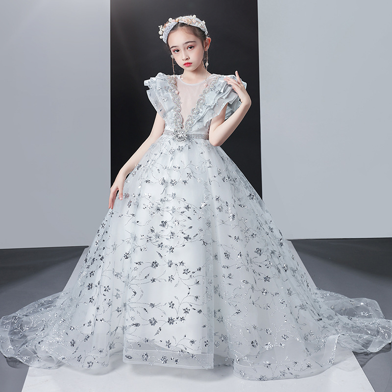 V-Neck Sleeveless Embellished Lace Overlay Dress For Girls