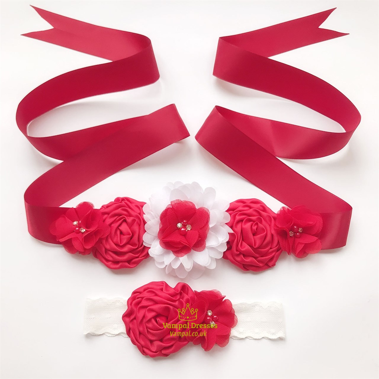 Floral verziertes Band-Sash für Mädchen mit Perlen