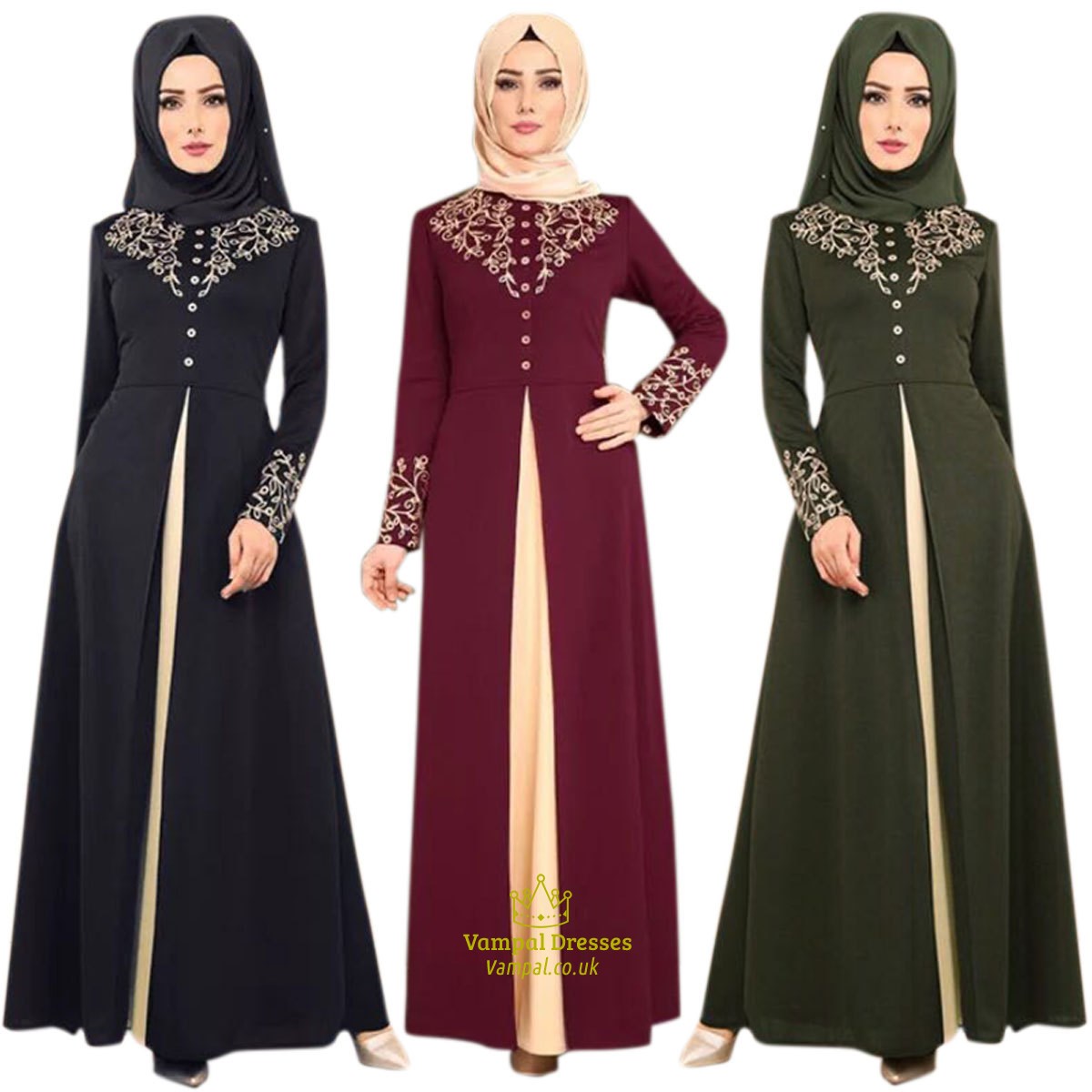 Arabisches Maxi Kleid mit Spitzenapplikation ohne Hijab