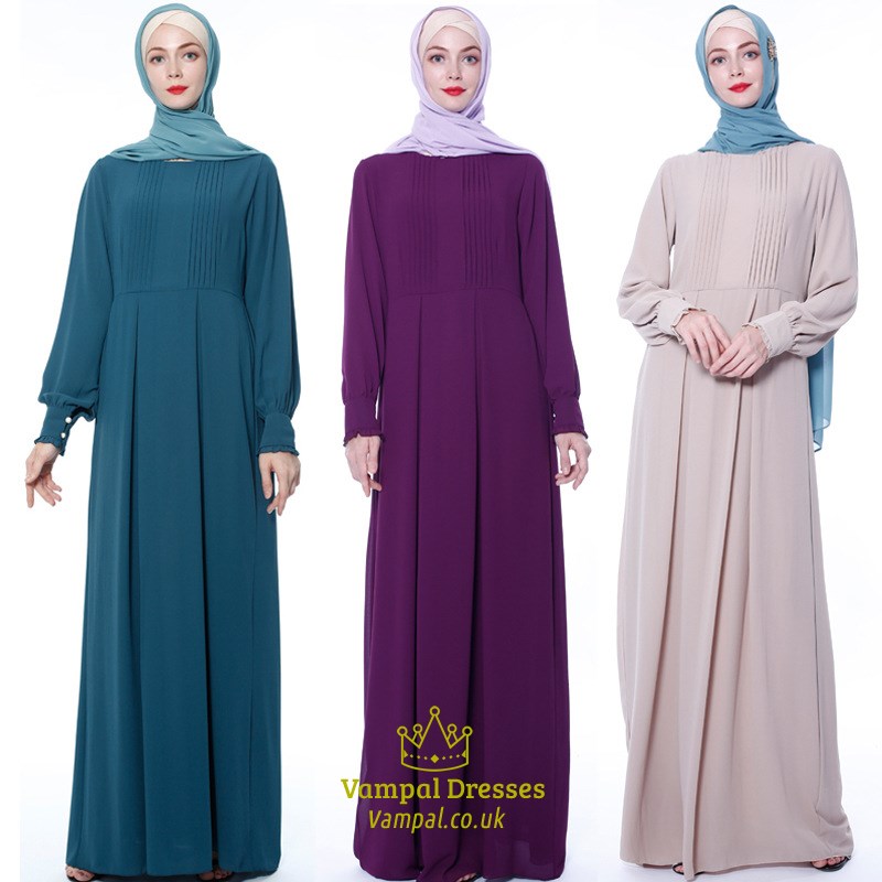 Elegant Pleated Chiffon Long Sleeve Dress