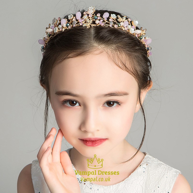 Floral Gold Princess Tiara With Pink Accents