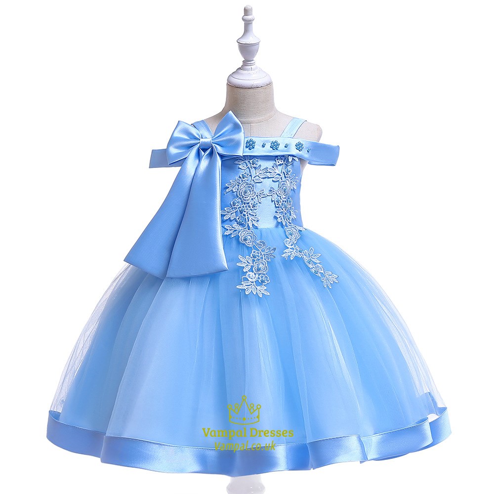 Girls Off The Shoulder Lace Applique Birthday Princess Dress