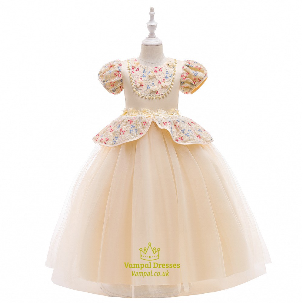 Girls Lace Embellished Birthday Princess Dress With Short Sleeves