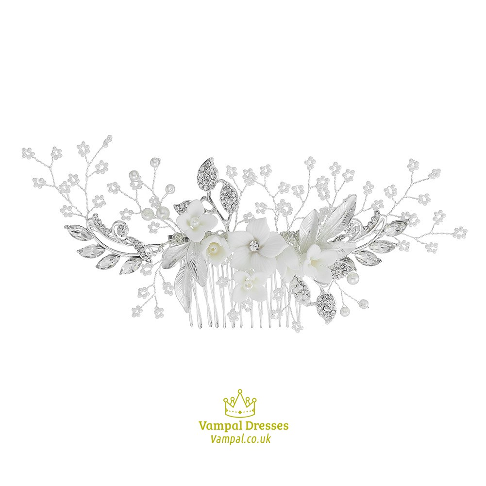 Silver Alloy Polymer Clay Flower Hair Comb