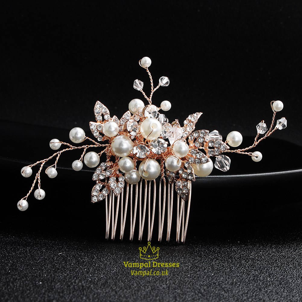 Kristall-Haarkamm mit Perlen, roségoldener Legierung-Prinzessin-Kopfschmuck