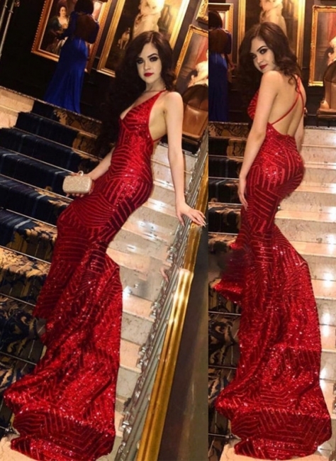 Deep V-Neck Backless Mermaid Prom Dress With Criss-Cross Straps