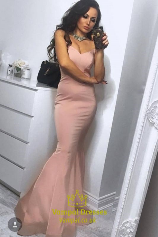 Pink Strapless Mermaid Satin Floor-Length Prom Dress