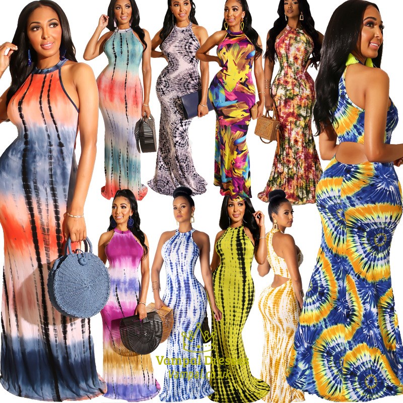 Women'S Tie Dye Sleeveless Casual Bodycon Long Maxi Dresses