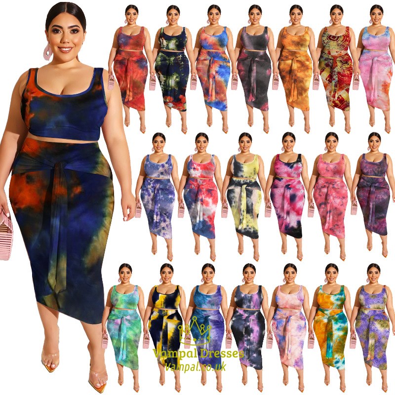 Tie-Dyed Print Two Piece Bandage Bodycon Plus Size Dress