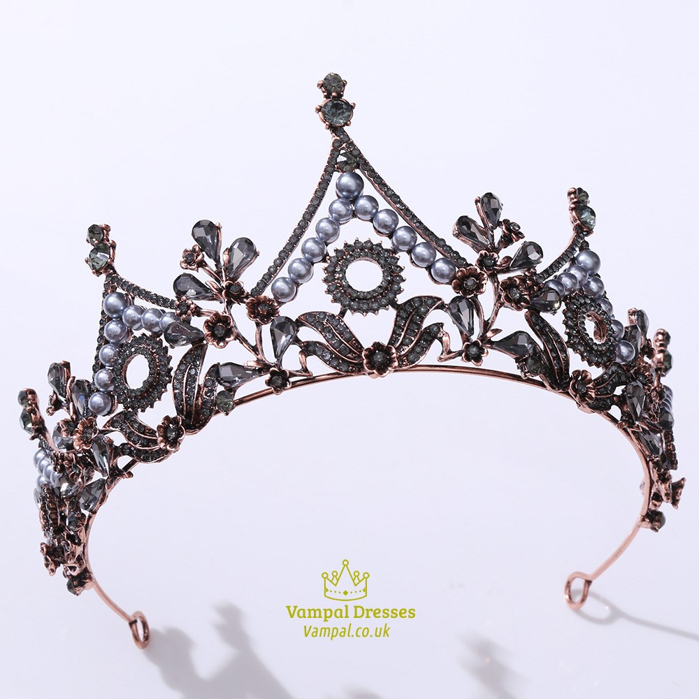 Baroque Leaf Crystal Bridal Tiara With Pearls
