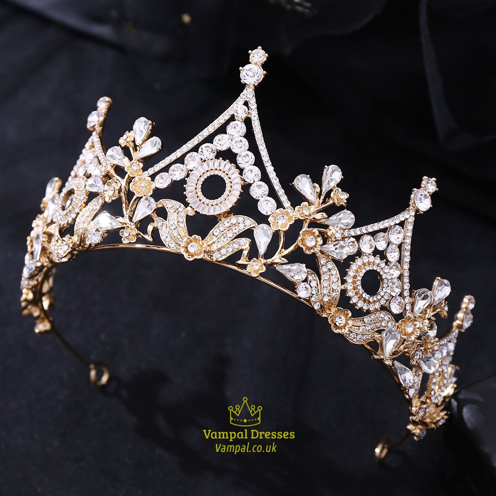 Gold Baroque Crystal Princess Crown With Rhinestone Accents | Vampal ...