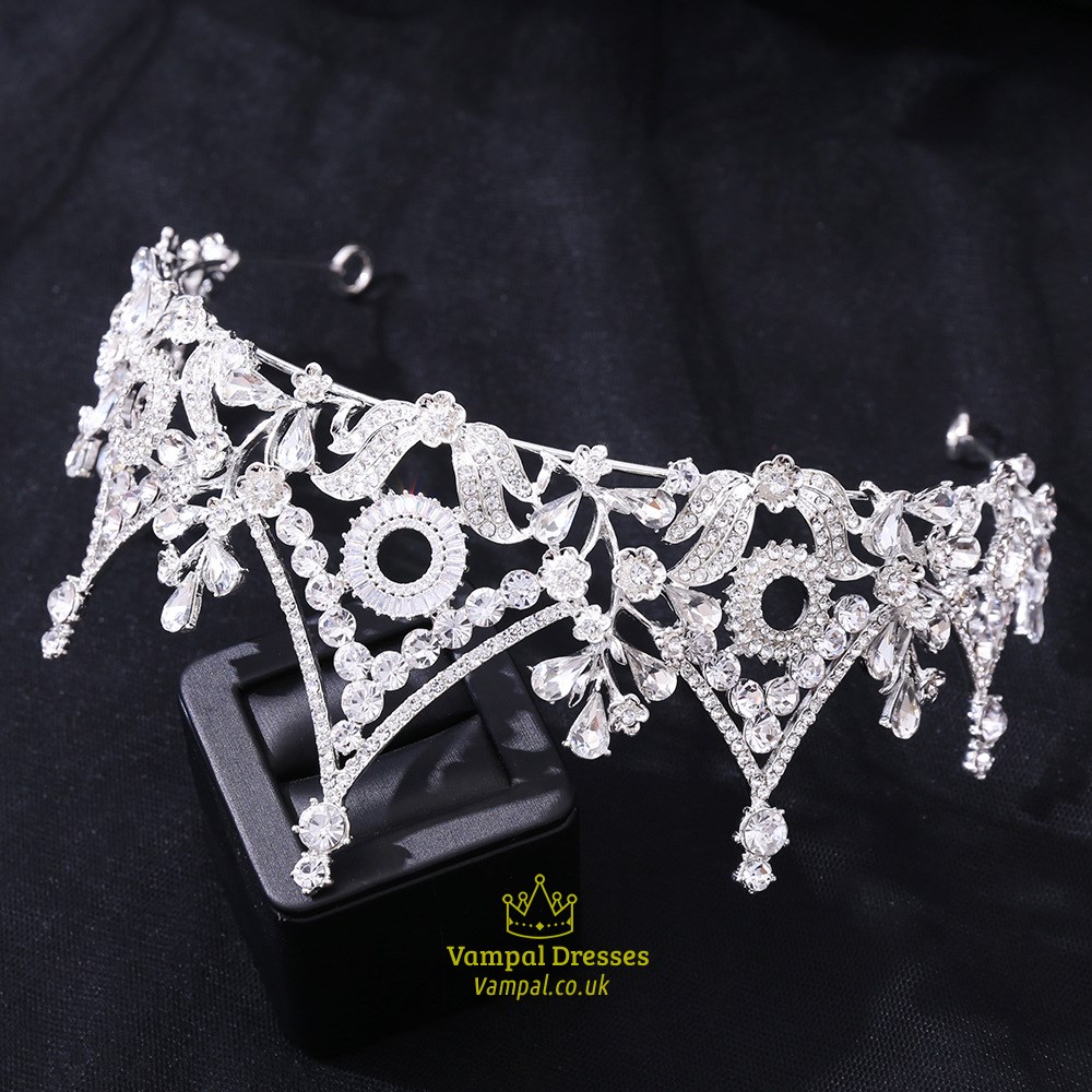 Silver Baroque Crystal Princess Crown With Rhinestone Accents | Vampal ...