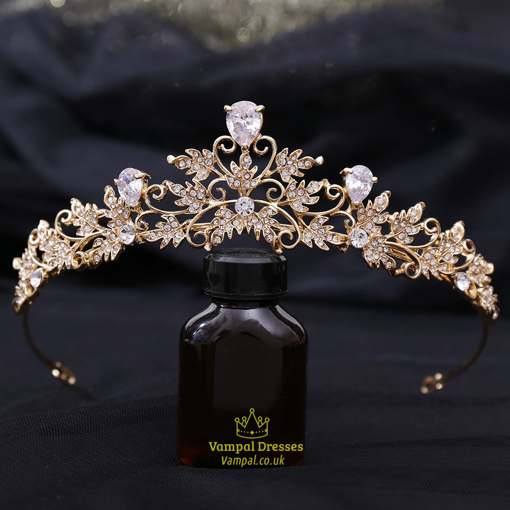 Leaf Zircon Birthday Girl Bridal Tiara With Rhinestone Accents