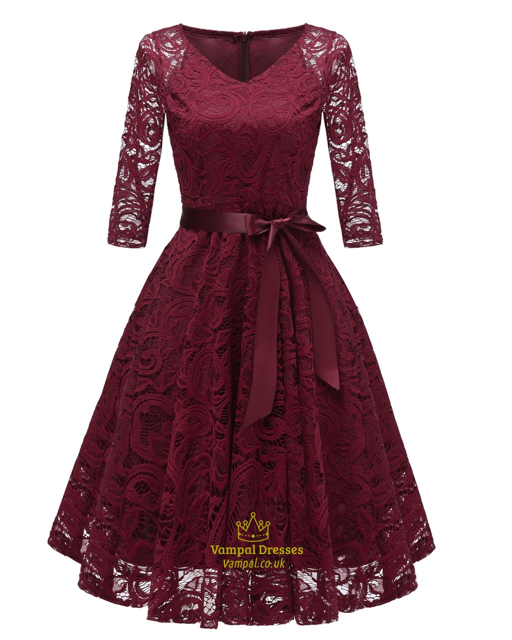 V-Neck Lace Overlay Cocktail Dresses With Long Sleeves