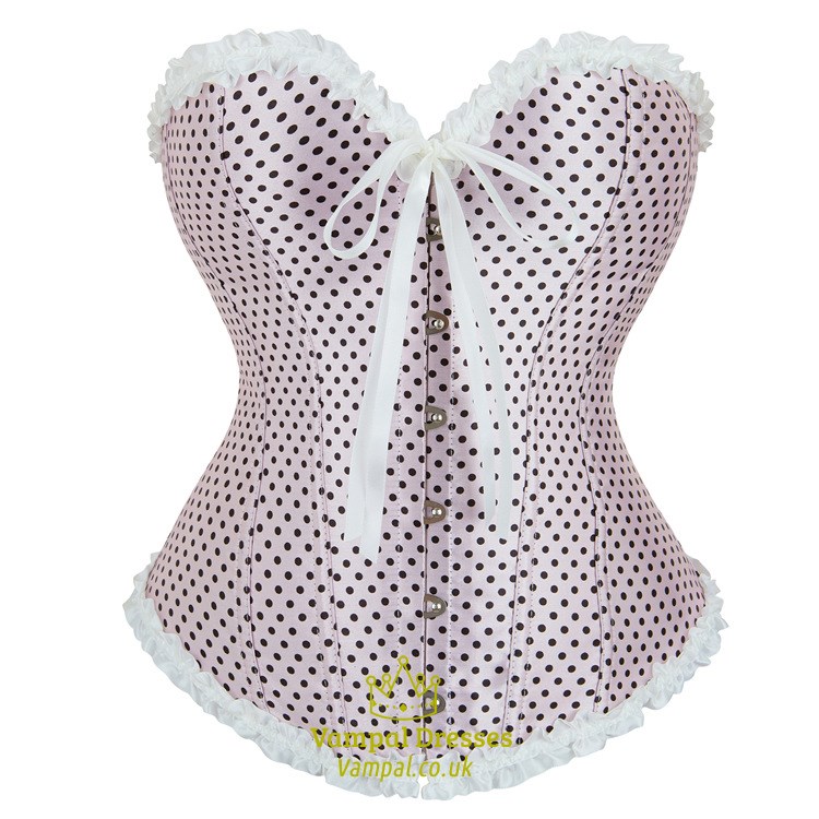 Pink Polka-Dot Strapless Shaper Corset With Ruffled Trim