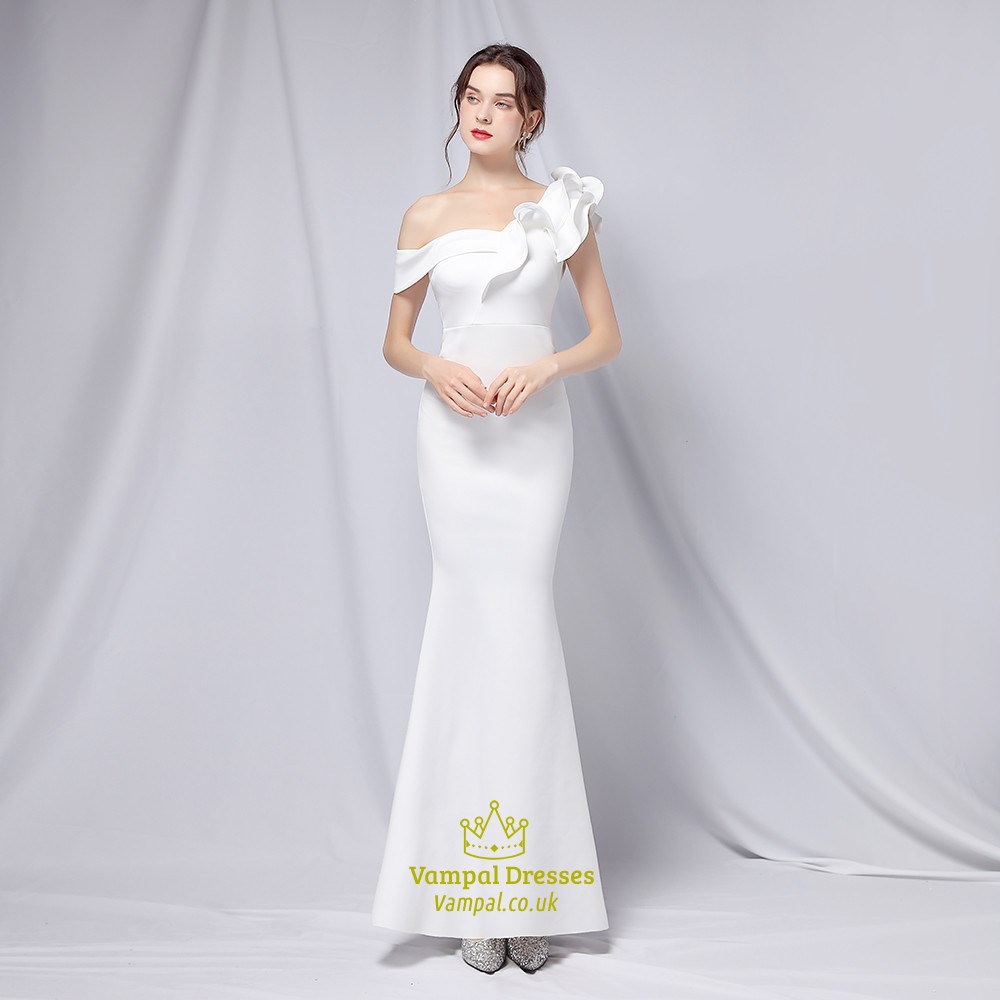 One Shoulder Ruffle Floor Length Prom Dress
