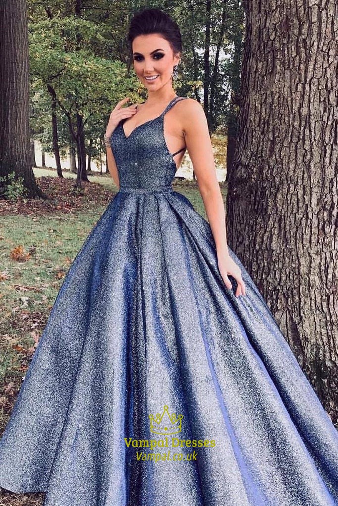 A-Line V-Neck Spaghetti Strap Backless Long Evening Dress