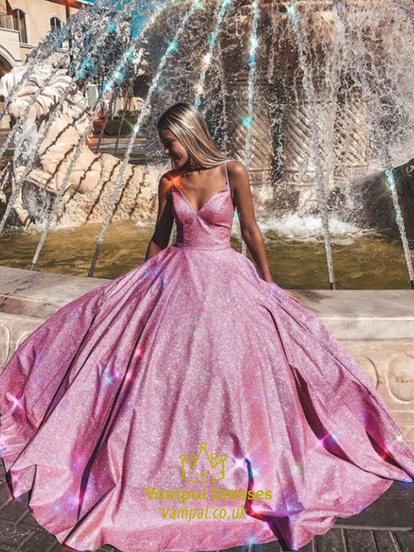 A-Line V-Neck Sequin Prom Dress With Criss-Cross Straps