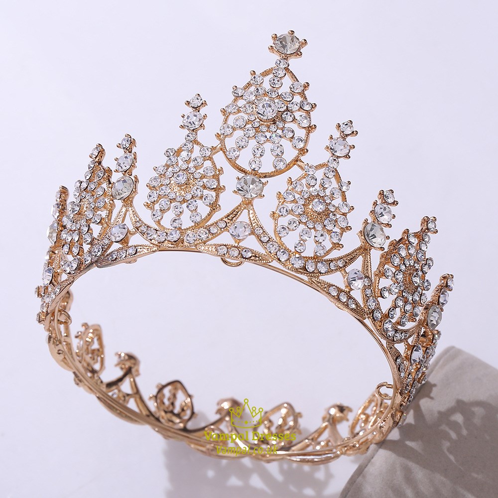 Baroque Beaded Bridal Tiara In Round