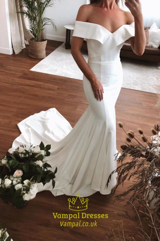 Off The Shoulder A-Line Mermaid Wedding Dress In Ivory