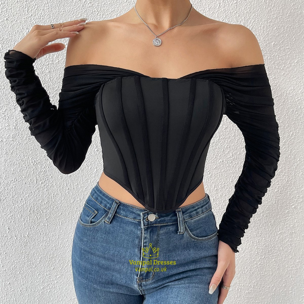 Off The Shoulder Bustier Corset With Long Sleeves