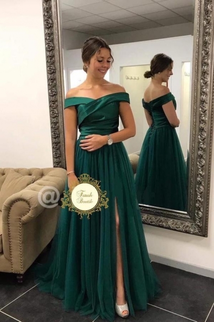 Off The Shoulder Tulle Evening Dress With Side Slit