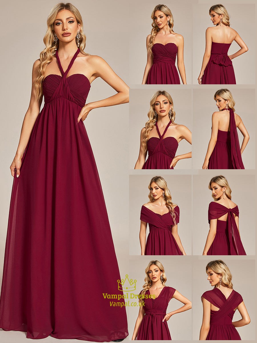 Burgundy A-Line Chiffon Floor Length Wholesale Bridesmaid Dresses