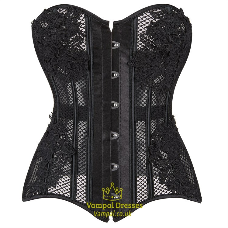 Mesh Overbust Court Corset Top With Lace Applique