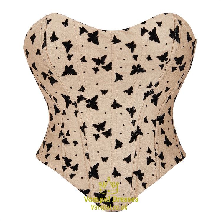 Champagne Overbust Butterfly Print Body Shaper Corset