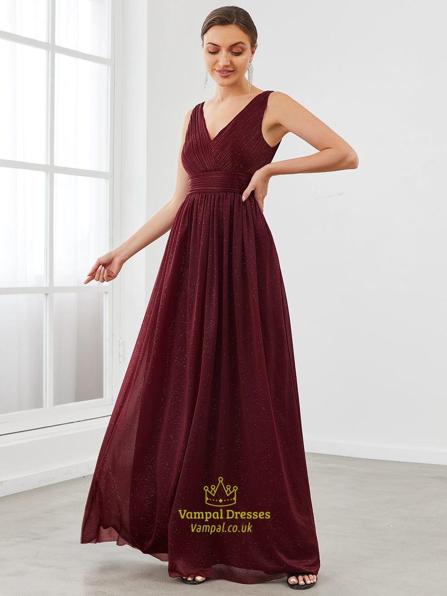 Double V Neck Floor Length Sparkly Wholesale Evening Dresses For Party