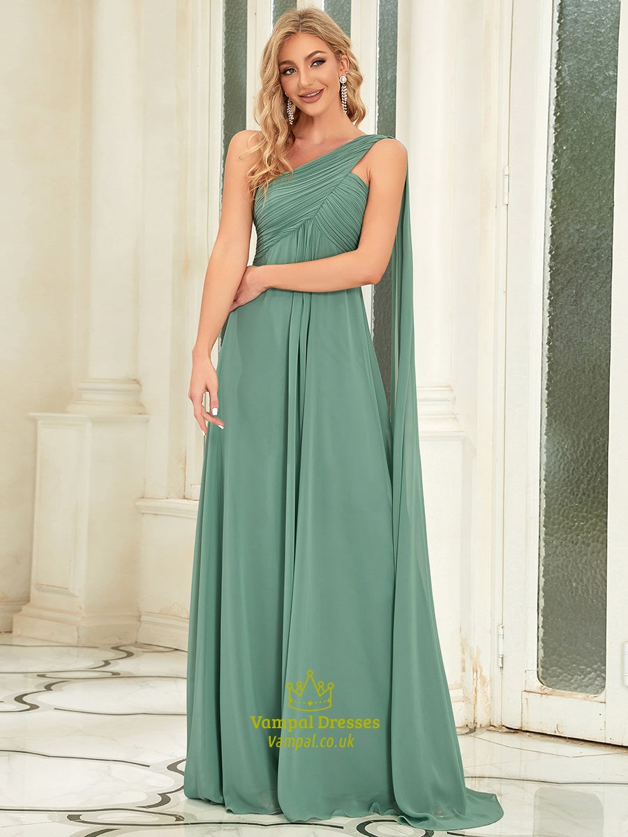 Ruffles Long Evening Dresses For Wholesale One Shoulder Pretty Chiffon