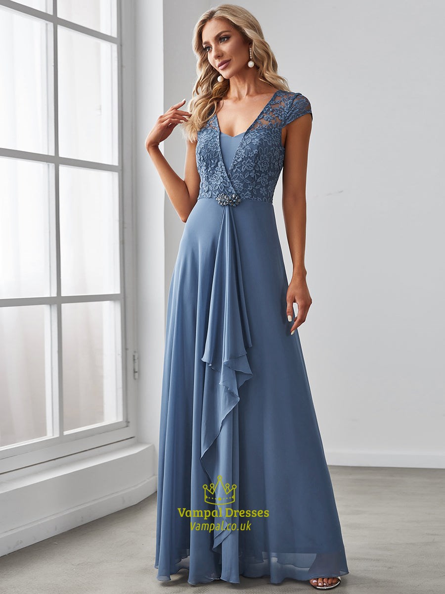 Sweetheart Elegant Großhandel Chiffon Brautjungfernkleid Mit Spitze Cap Ärmeln
