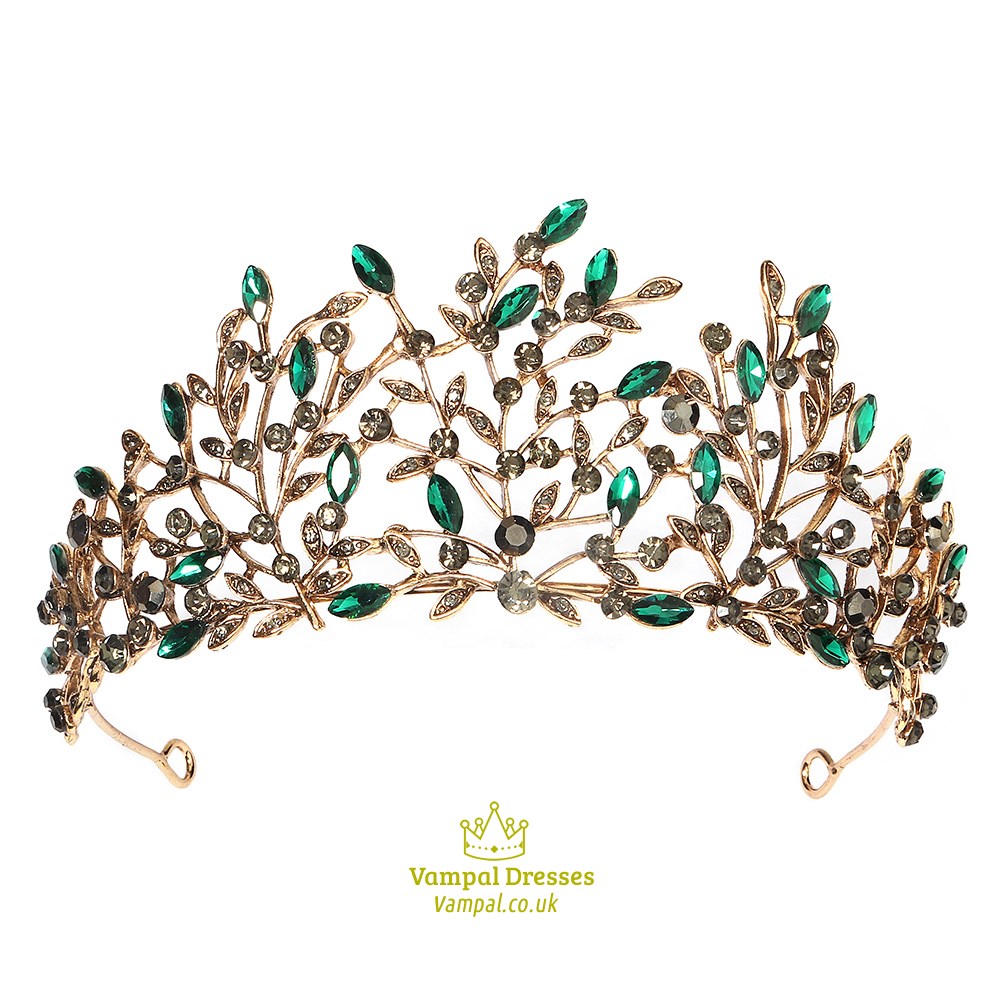 Baroque Wedding Tiaras And Royal Crowns Zircon Bridal Hair Jewelry Headpieces Cosplay Princess Queen Halloween Green Crown