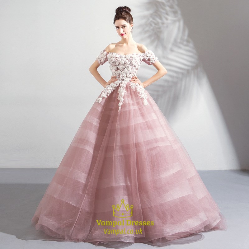 Embroidered Off Shoulder Floral Wedding Dress