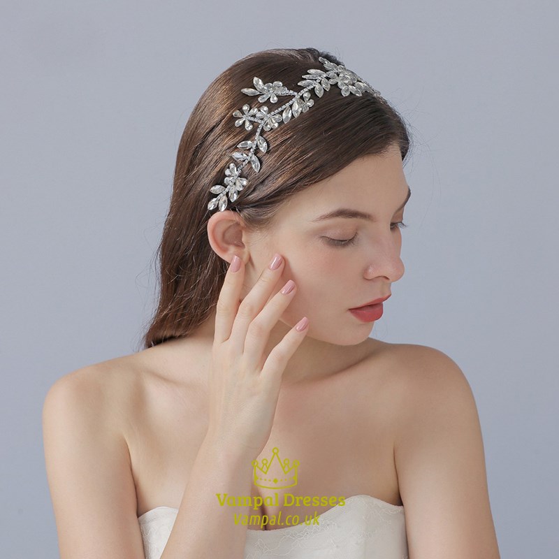 Crystal Hair Claw Clip With Silver Flower Design
