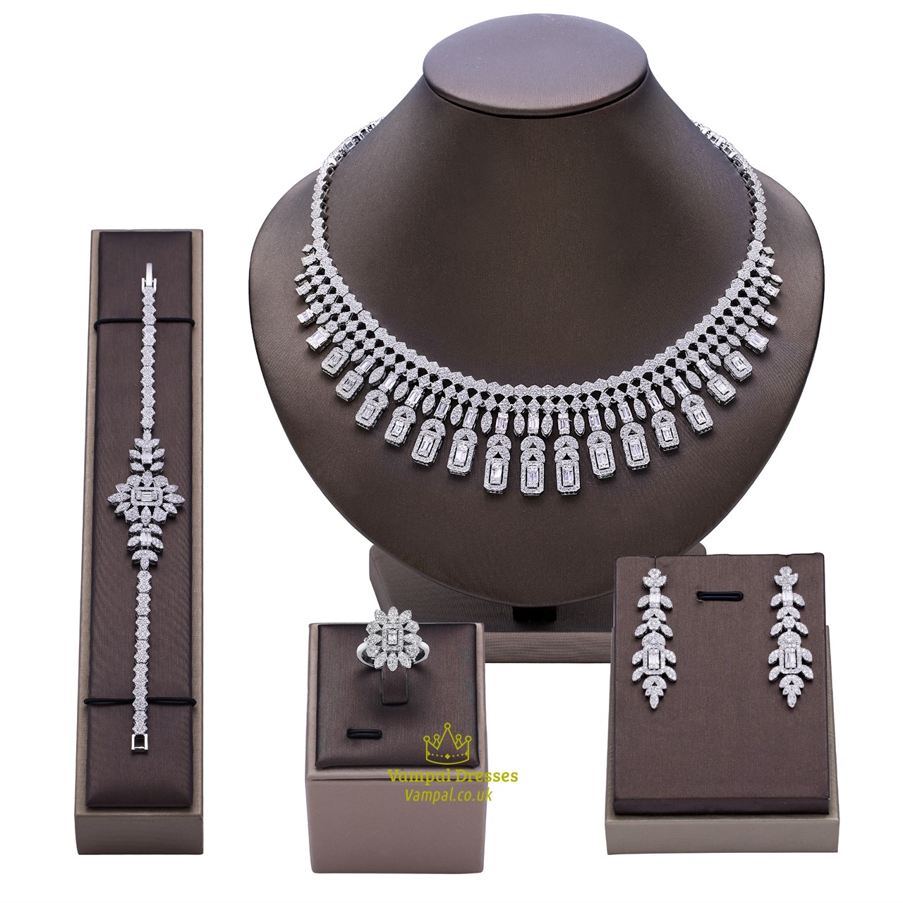 White Cubic Zirconia Jewelry Set For Women Bridal Party Wedding Accessories 4 Pcs