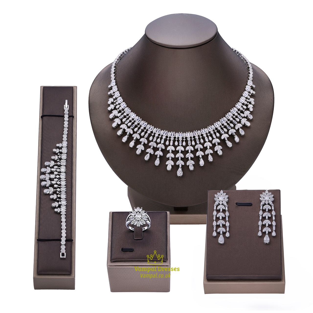 White Bridal Jewelry Set With Blue Dubai Necklace For Wedding Party