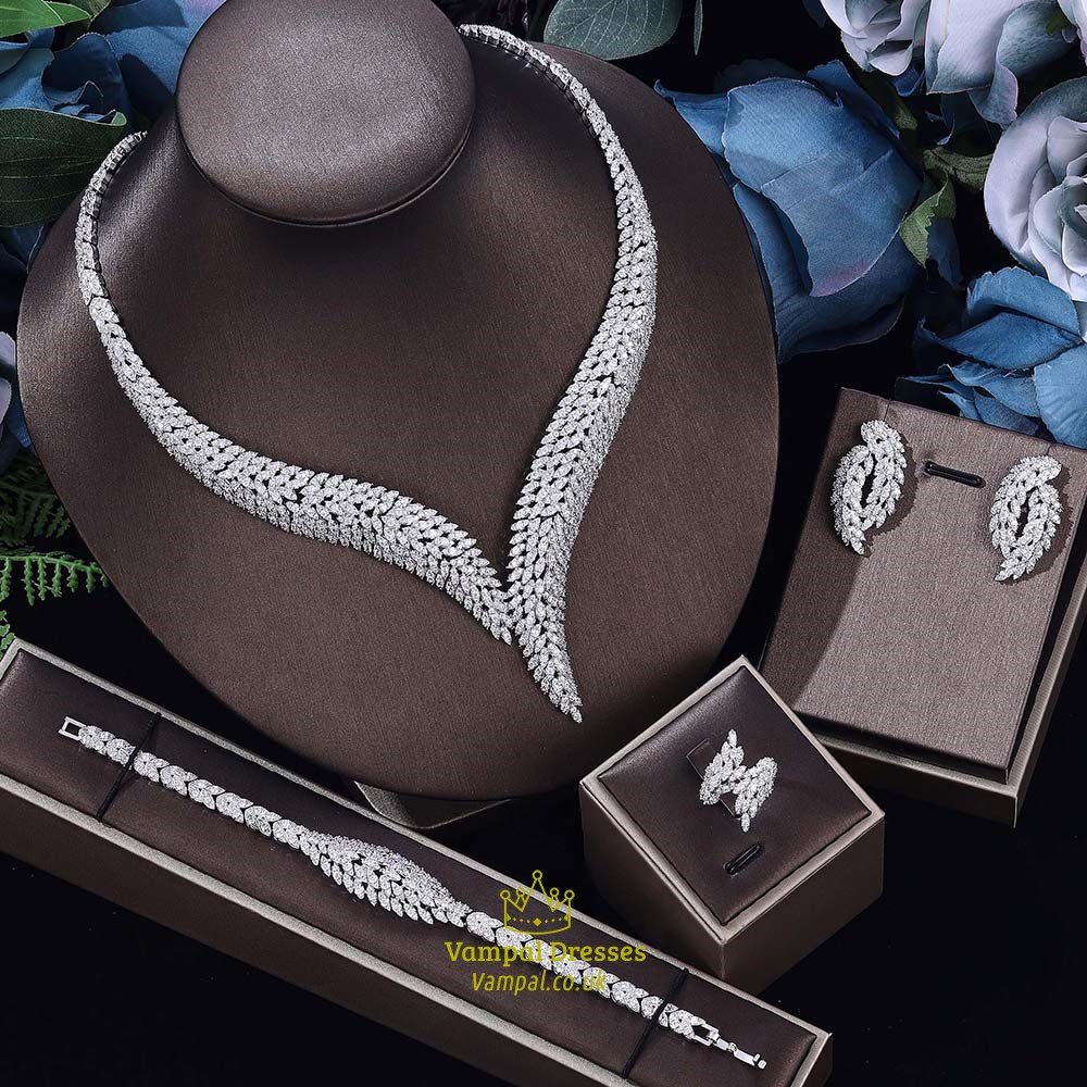 White Uae Bridal Jewelry Set For Women Wedding Party Accessories