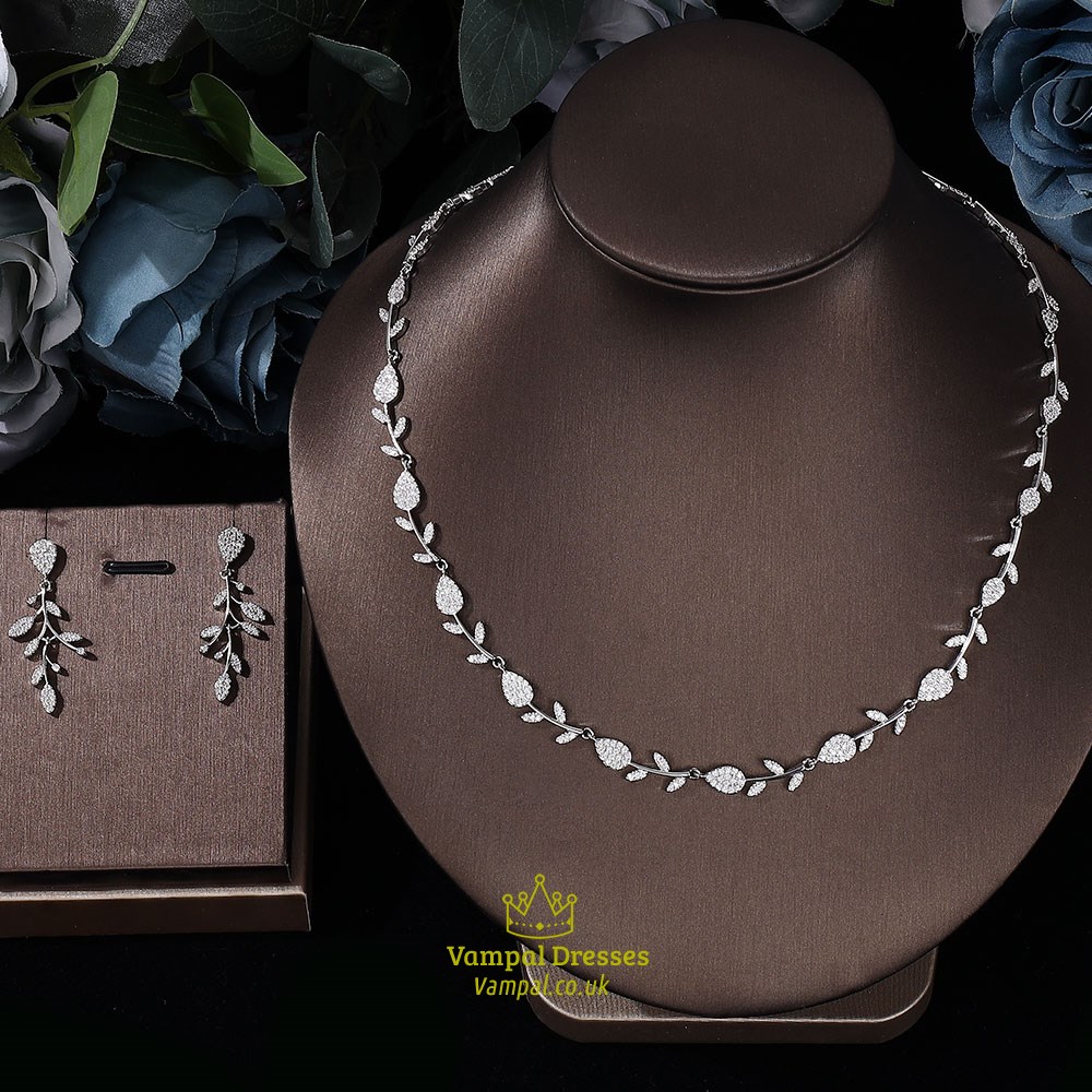 Elegante Form Braut Cz Halskette Ohrringe Armband Ring 2Stk Hochzeit Schmuck Set