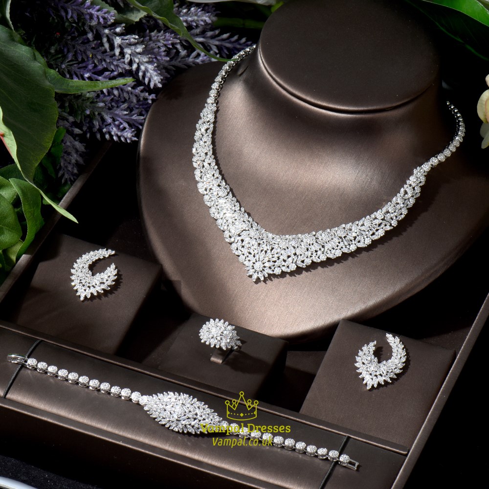 Luxus Braut Cz Schmuck Set Nigerianische Hochzeit Accessoire Halskette Ohrring Sets Groß Afrikanisch Kubischer Zirkonia