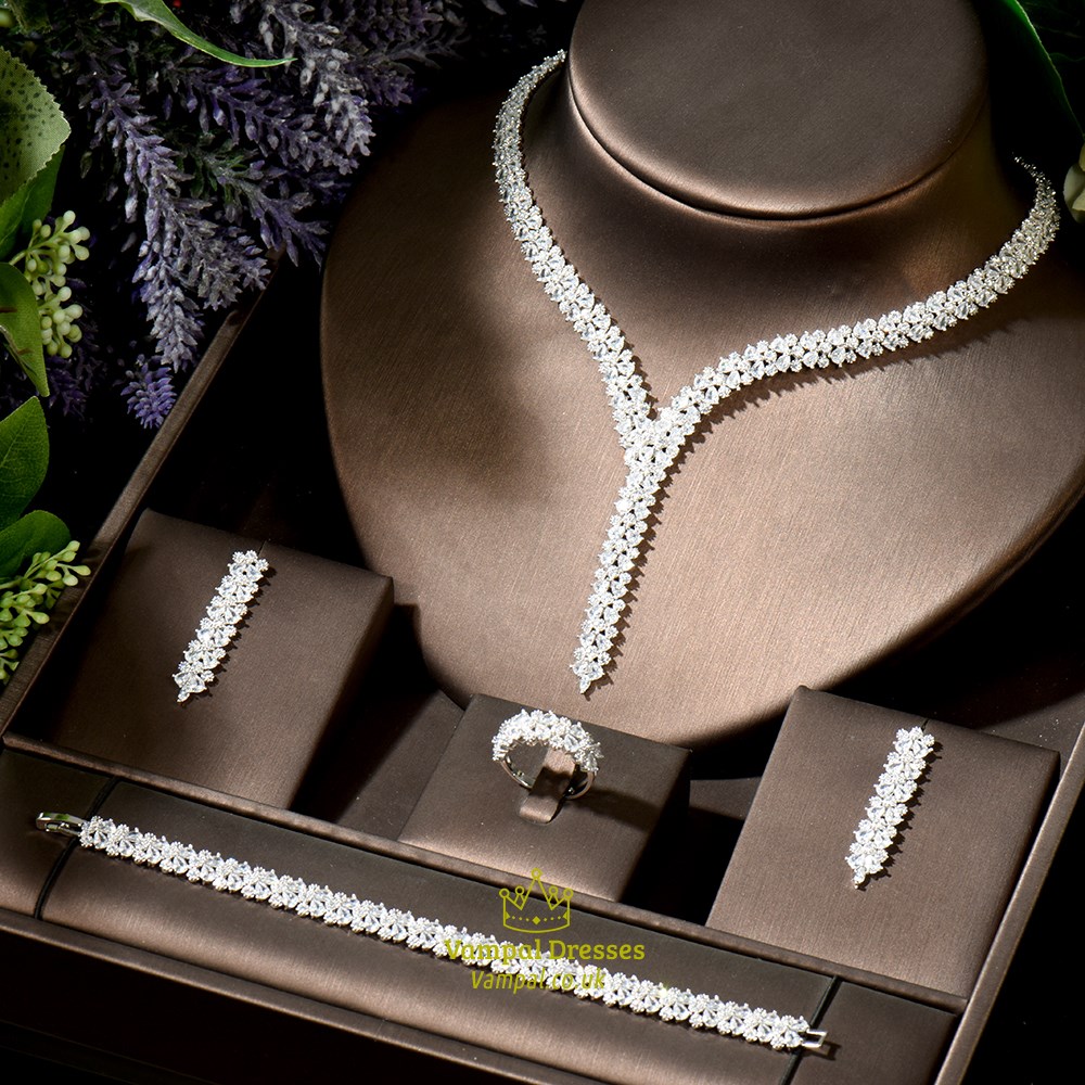 Diamond Cz Shiny Stones Bridal Jewelry Sets Luxury Nigerian Dubai Fashion