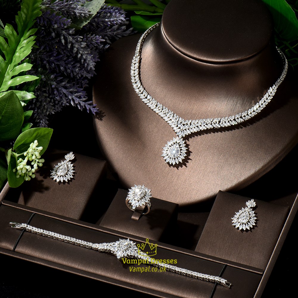 Aaa Cubic Zircon Necklace Earring Bridal Jewelry Sets Women Wedding Party Costume Jewellery