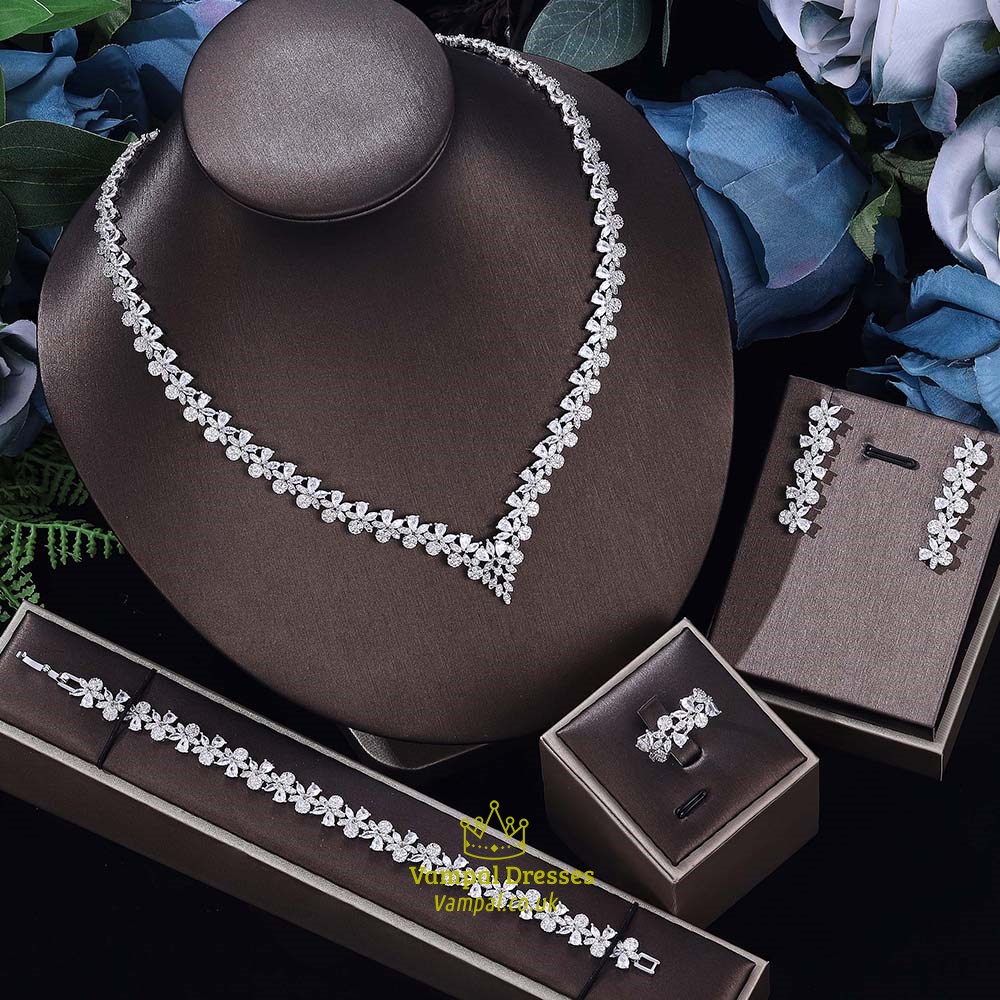 Full Jewelry Set 4 Piece Accessories Set Libya Shiny High Quality Cubic Zircon Crystal Dinner Party For Women