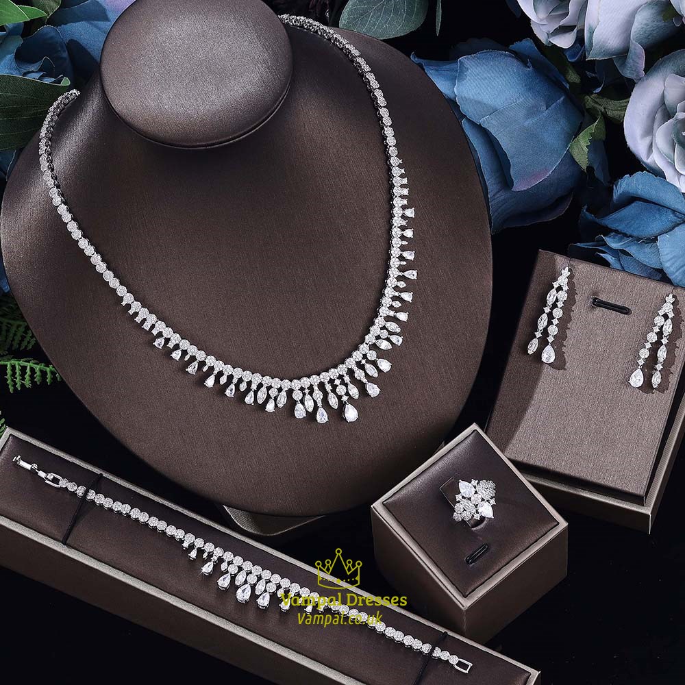 Full Jewelry Sets Shiny Exquisite Nigeria Cz Crystal 4Pcs Dubai Bridal Zirconia Wedding Party For Women